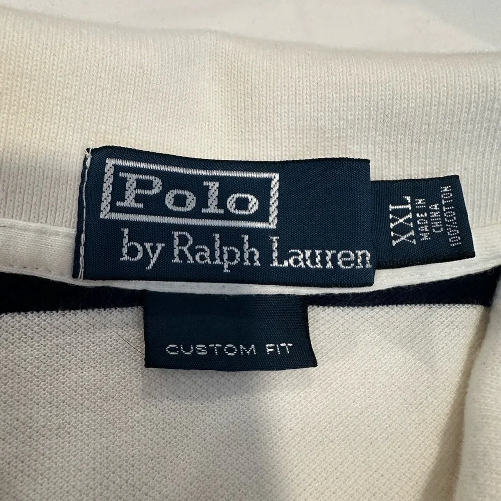 POLO RALPH LAUREN XXL Pique white/navy/red striped Cotton Polo Shirt